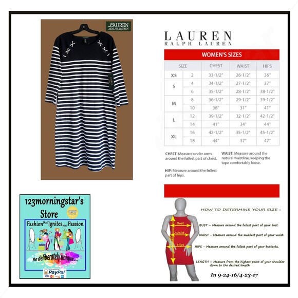 LAUREN RALPH LAUREN NEW Coastal Grandmother Nautical Stripe 3/4-Sleeve Dress XL - Picture 12 of 12